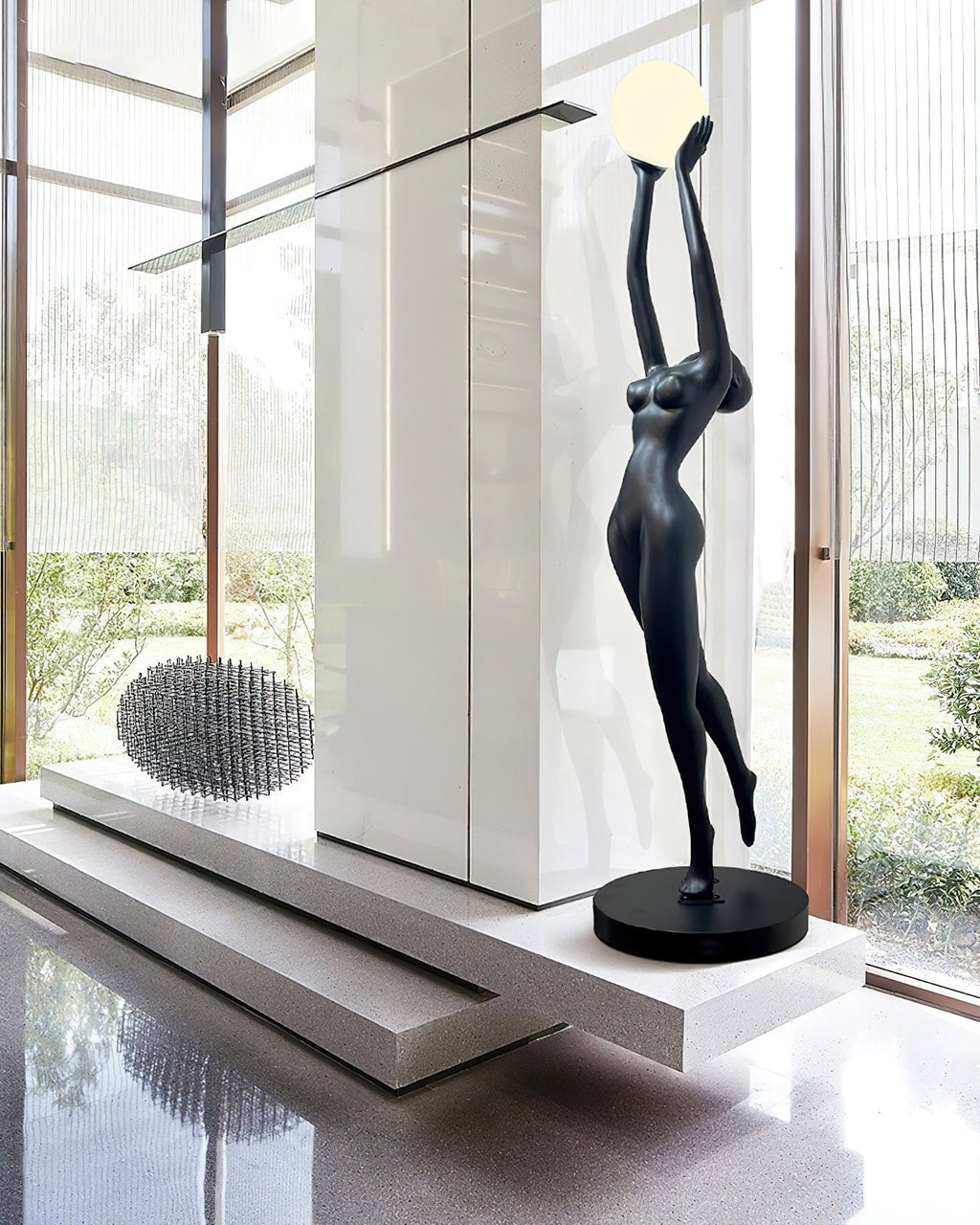 Elegant Sculpture | Modern Floor Lamp with LED Compatibility | Black Standing Lamp for Stylish Home Decor