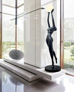 Elegant Sculpture | Modern Floor Lamp with LED Compatibility | Black Standing Lamp for Stylish Home Decor
