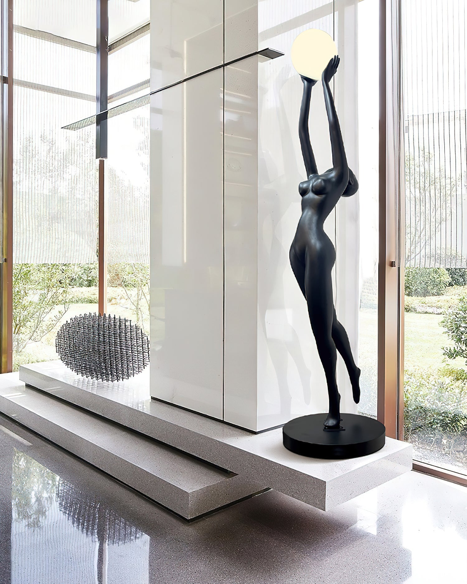 Elegant Sculpture | Modern Floor Lamp with LED Compatibility | Black Standing Lamp for Stylish Home Decor