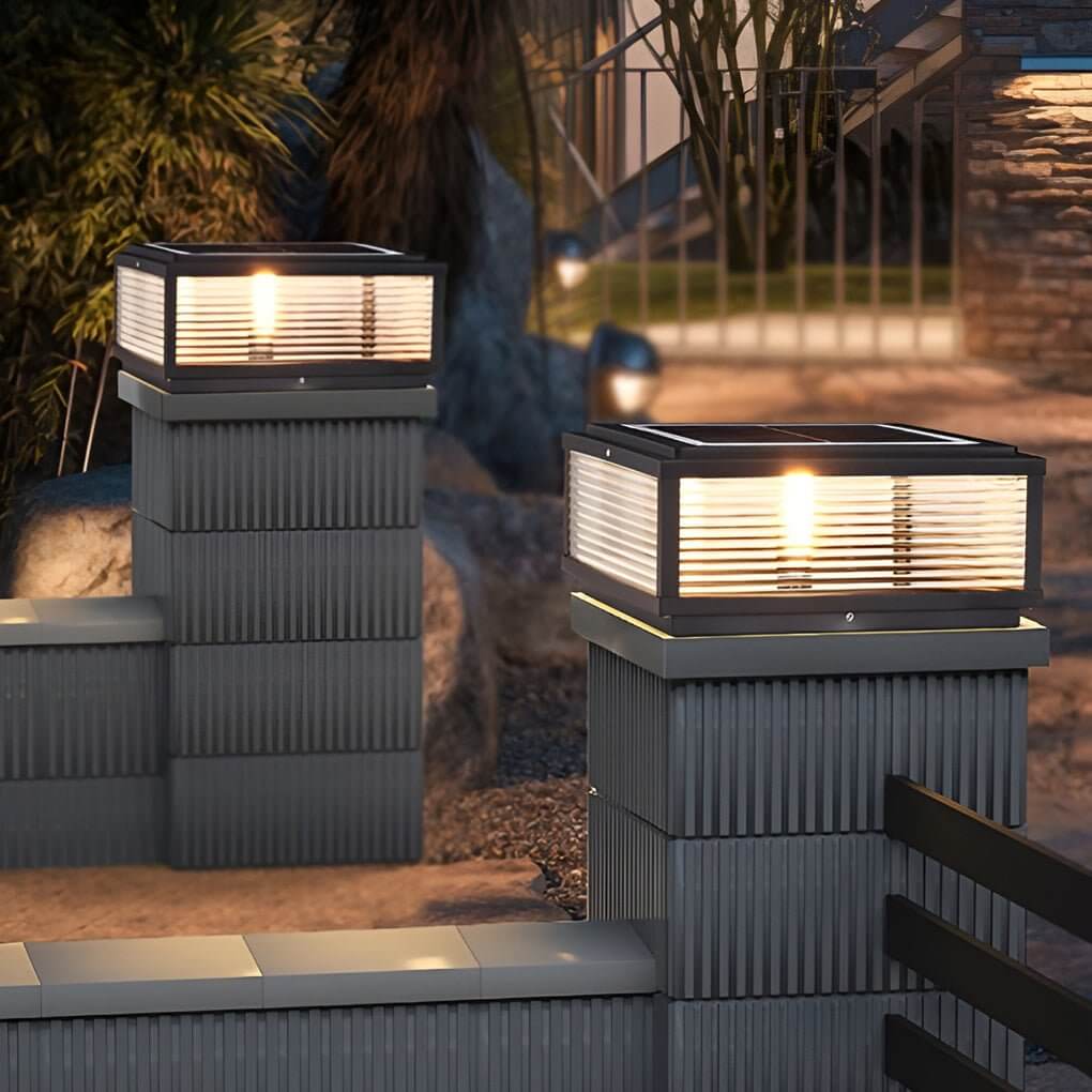 Elegant Square Solar Lights | Ribbed Glass Outdoor Light Fixture for Beautiful Garden Ambiance