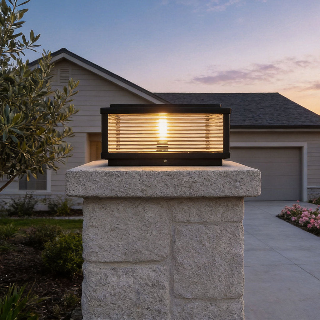 Elegant Square Solar Lights | Ribbed Glass Outdoor Light Fixture for Beautiful Garden Ambiance