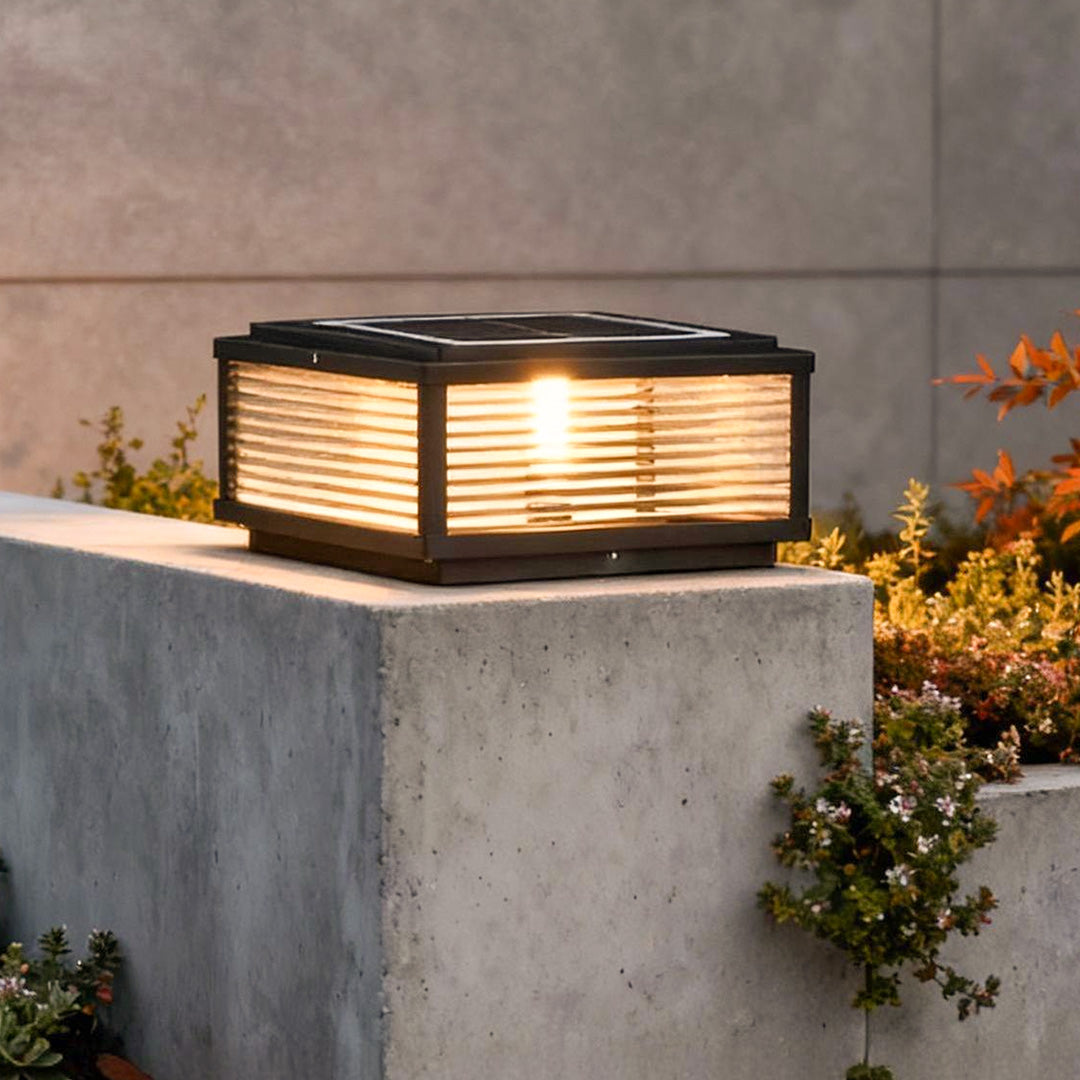 Elegant Square Solar Lights | Ribbed Glass Outdoor Light Fixture for Beautiful Garden Ambiance