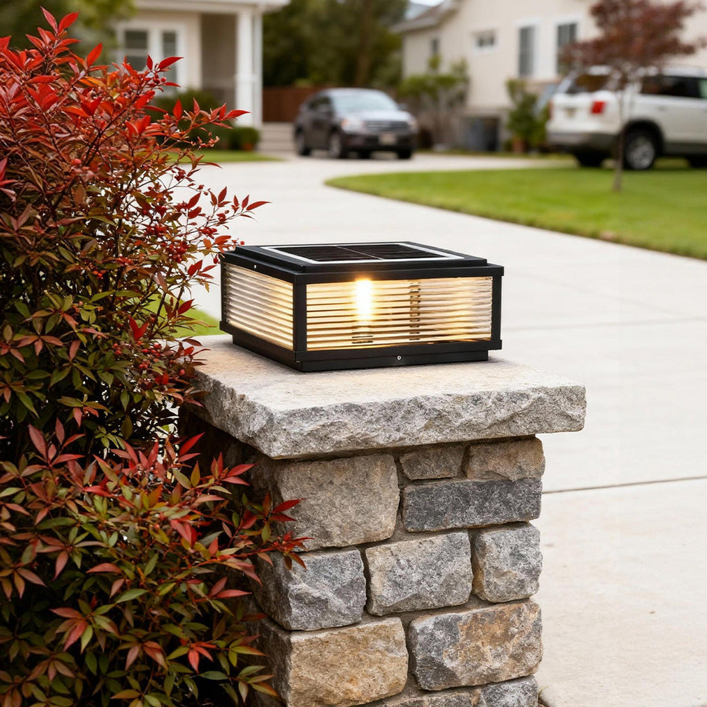 Elegant Square Solar Lights | Ribbed Glass Outdoor Light Fixture for Beautiful Garden Ambiance