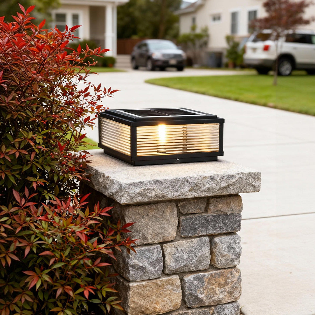 Elegant Square Solar Lights | Ribbed Glass Outdoor Light Fixture for Beautiful Garden Ambiance