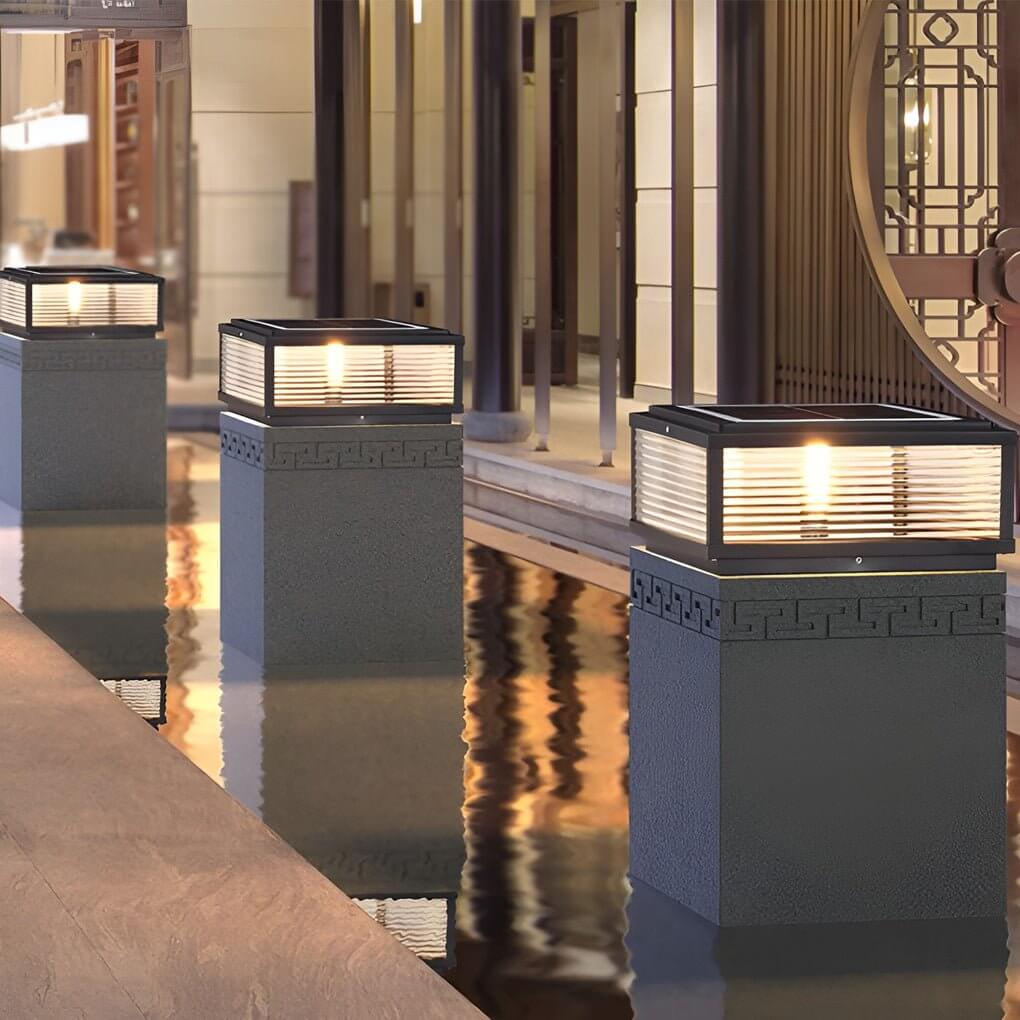 Elegant Square Solar Lights | Ribbed Glass Outdoor Light Fixture for Beautiful Garden Ambiance