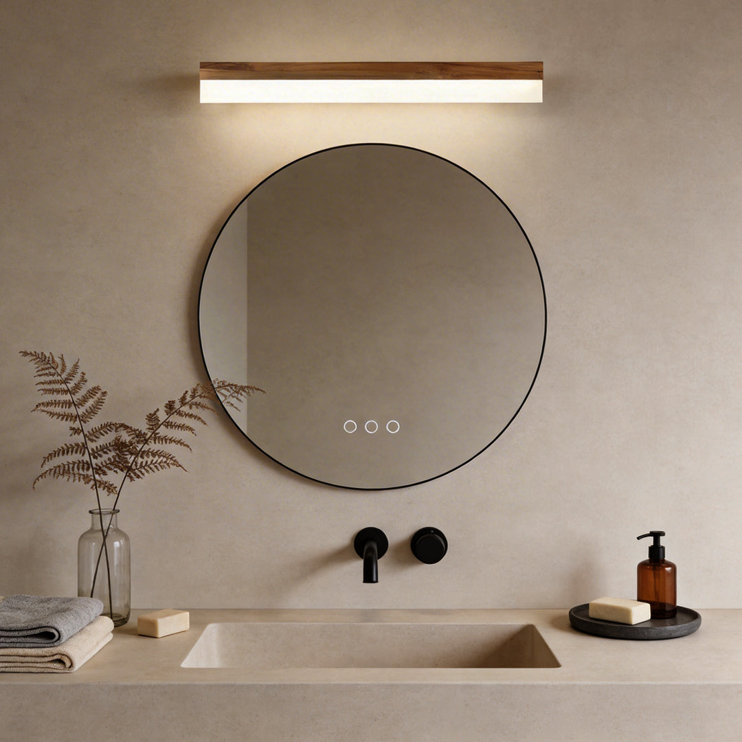 Elegant Vanity Light Bar | Soft LED Bathroom Lighting with Natural Wood Finish for Cozy Ambiance