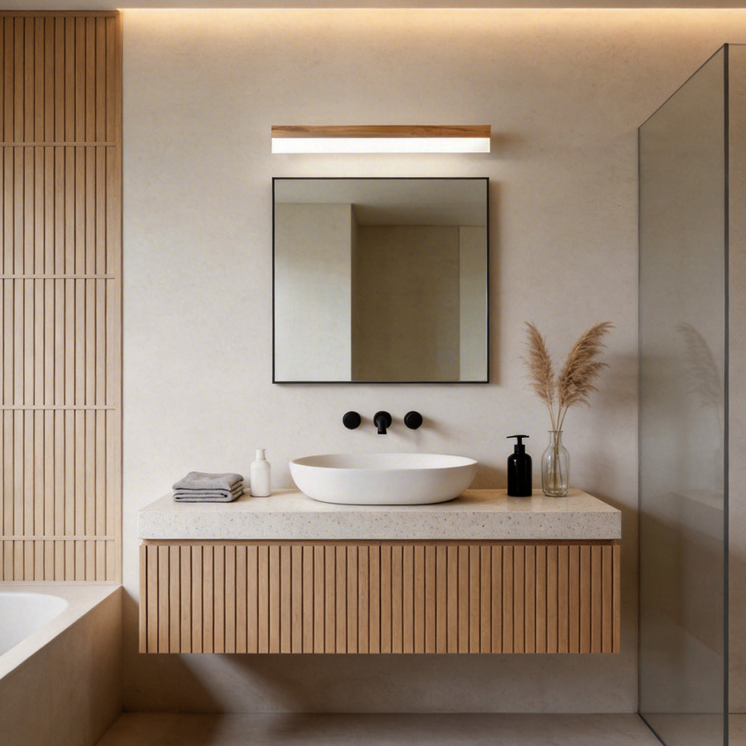 Elegant Vanity Light Bar | Soft LED Bathroom Lighting with Natural Wood Finish for Cozy Ambiance