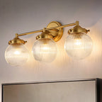 Elegant Vanity Light | 3-Light Bathroom Light Fixture with Ribbed Glass Shade | Modern Design for Stylish Bathrooms