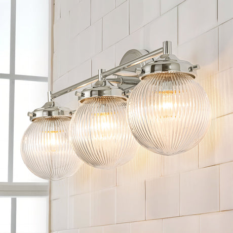 Elegant Vanity Light | 3-Light Bathroom Light Fixture with Ribbed Glass Shade | Modern Design for Stylish Bathrooms