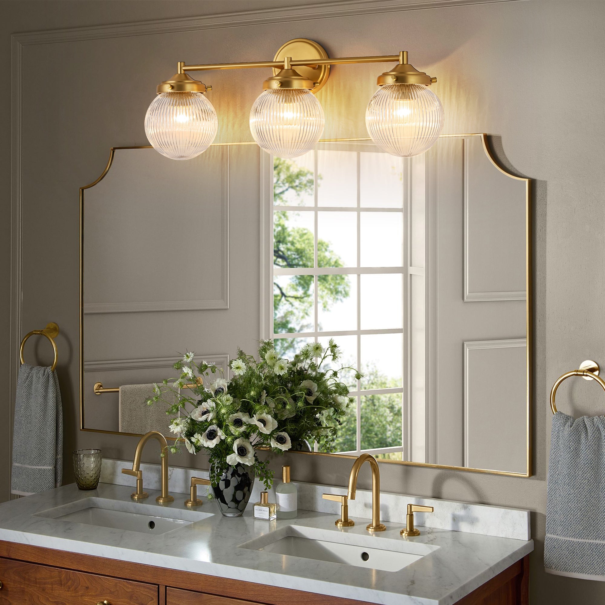 Elegant Vanity Light | 3-Light Bathroom Light Fixture with Ribbed Glass Shade | Modern Design for Stylish Bathrooms