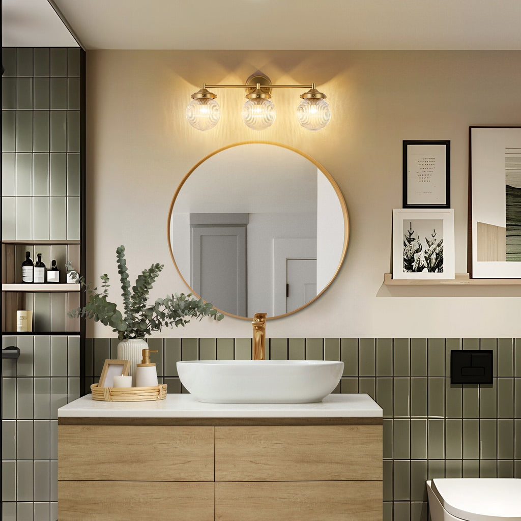 Elegant Vanity Light | 3-Light Bathroom Light Fixture with Ribbed Glass Shade | Modern Design for Stylish Bathrooms
