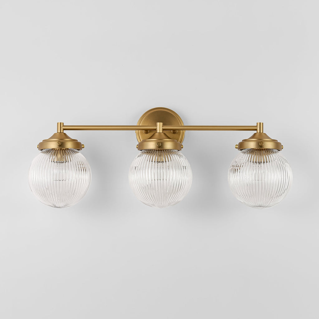 Elegant Vanity Light | 3-Light Bathroom Light Fixture with Ribbed Glass Shade | Modern Design for Stylish Bathrooms