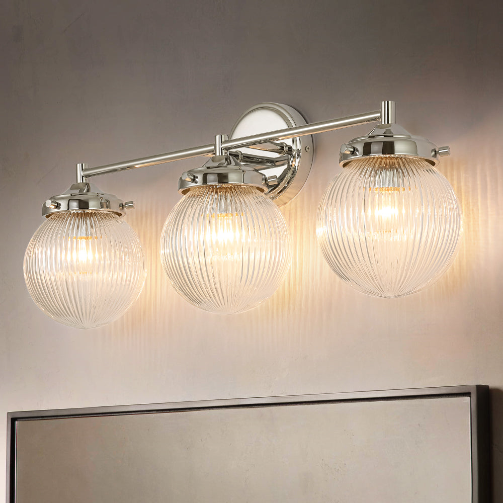 Elegant Vanity Light | 3-Light Bathroom Light Fixture with Ribbed Glass Shade | Modern Design for Stylish Bathrooms