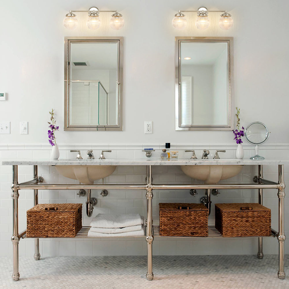 Elegant Vanity Light | 3-Light Bathroom Light Fixture with Ribbed Glass Shade | Modern Design for Stylish Bathrooms