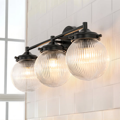 Elegant Vanity Light | 3-Light Bathroom Light Fixture with Ribbed Glass Shade | Modern Design for Stylish Bathrooms