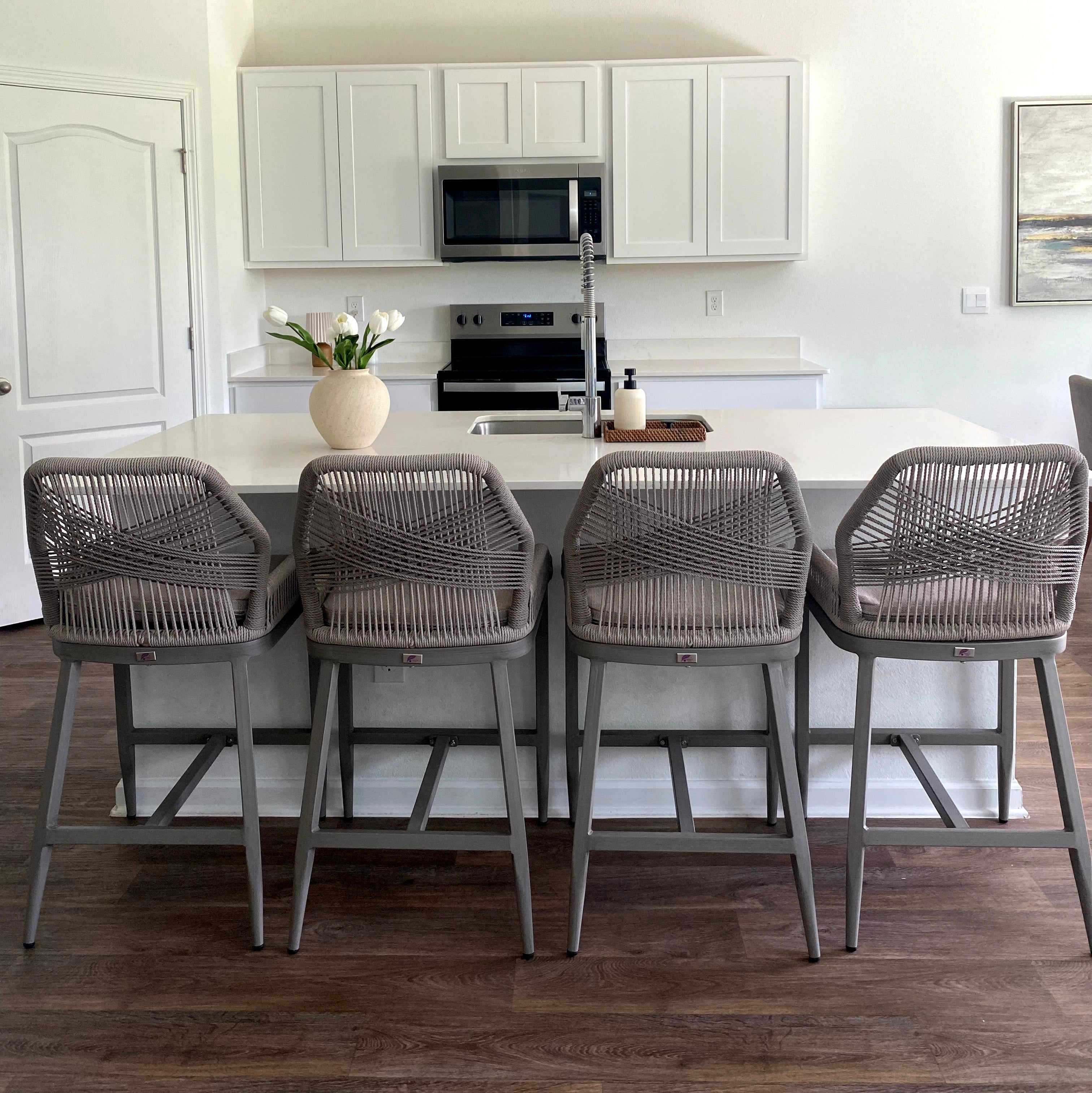 Elegant Wicker Bar Stools with Comfortable Cushions | Durable Outdoor Seating for Patio Relaxation