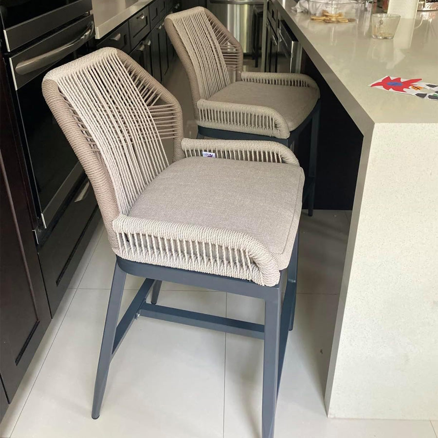 Elegant Wicker Bar Stools with Comfortable Cushions | Durable Outdoor Seating for Patio Relaxation
