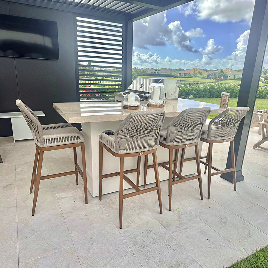 Elegant Wicker Bar Stools with Comfortable Cushions | Durable Outdoor Seating for Patio Relaxation