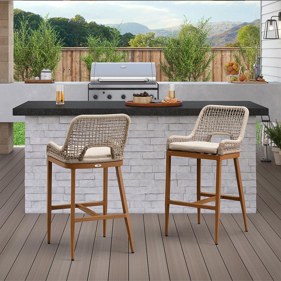 Elegant Wicker Bar Stools with Comfortable Cushions | Durable Outdoor Seating for Patio Relaxation