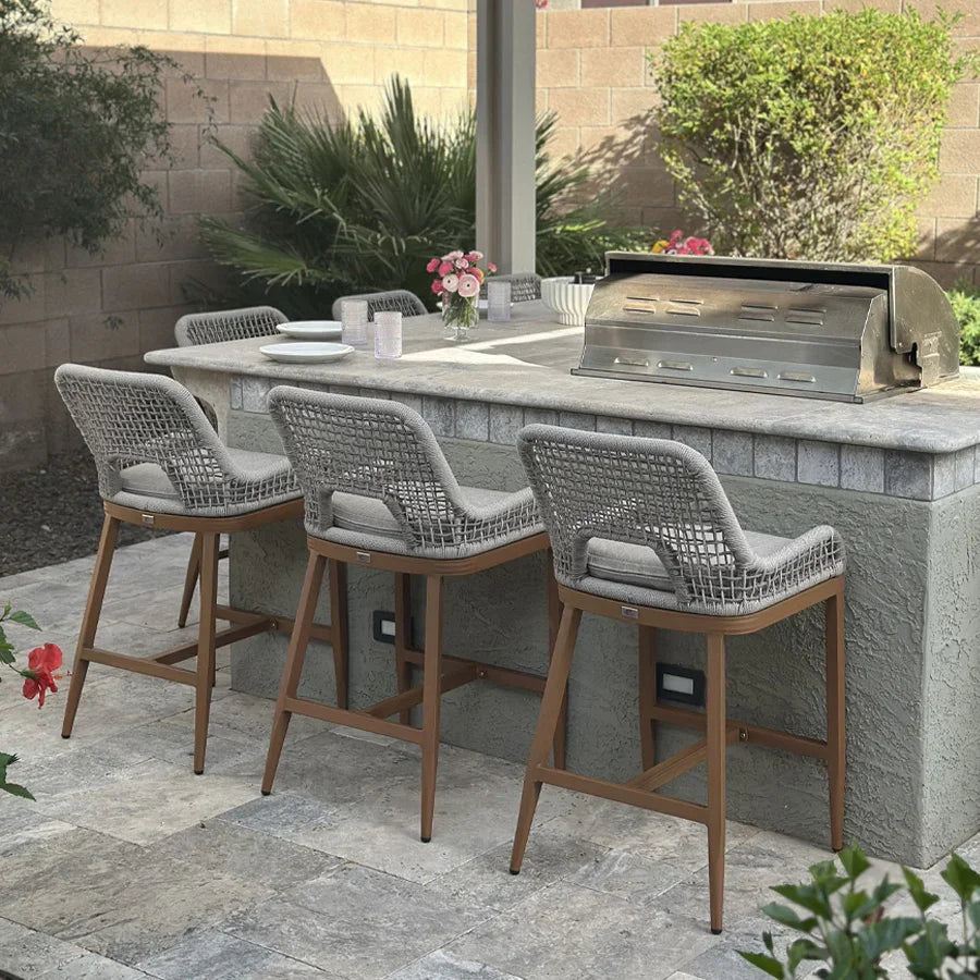 Elegant Wicker Bar Stools with Comfortable Cushions | Durable Outdoor Seating for Patio Relaxation