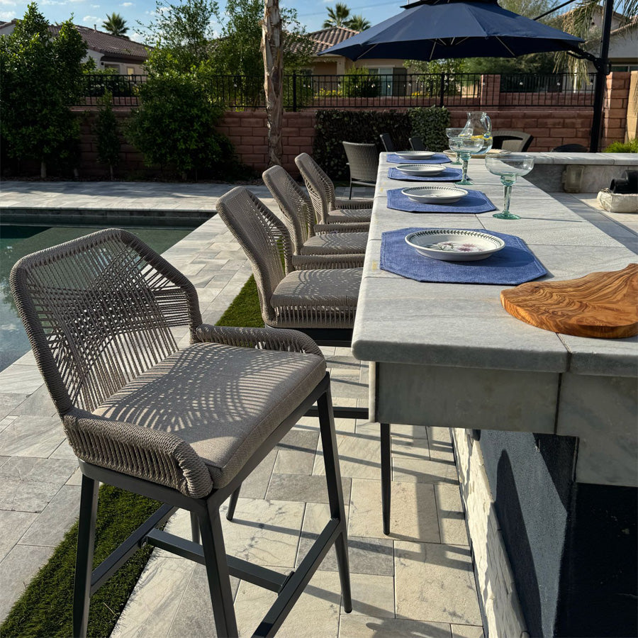Elegant Wicker Bar Stools with Comfortable Cushions | Durable Outdoor Seating for Patio Relaxation