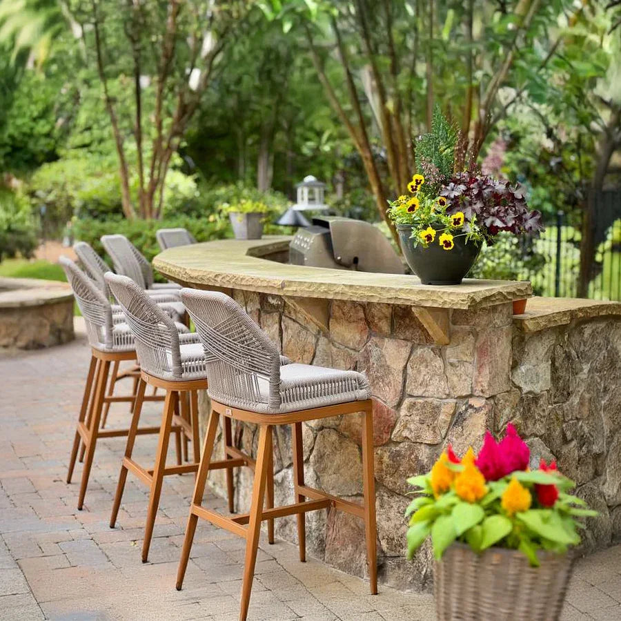 Elegant Wicker Bar Stools with Comfortable Cushions | Durable Outdoor Seating for Patio Relaxation