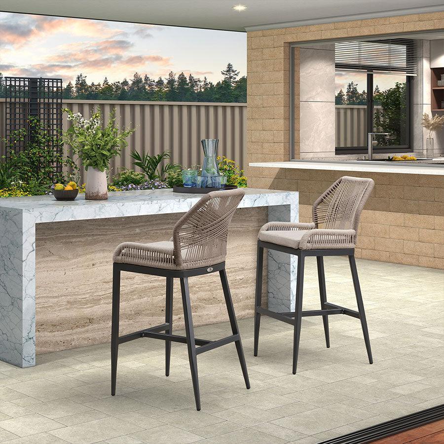 Elegant Wicker Bar Stools with Comfortable Cushions | Durable Outdoor Seating for Patio Relaxation