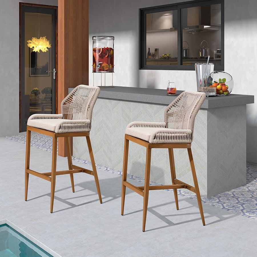 Elegant Wicker Bar Stools with Comfortable Cushions | Durable Outdoor Seating for Patio Relaxation