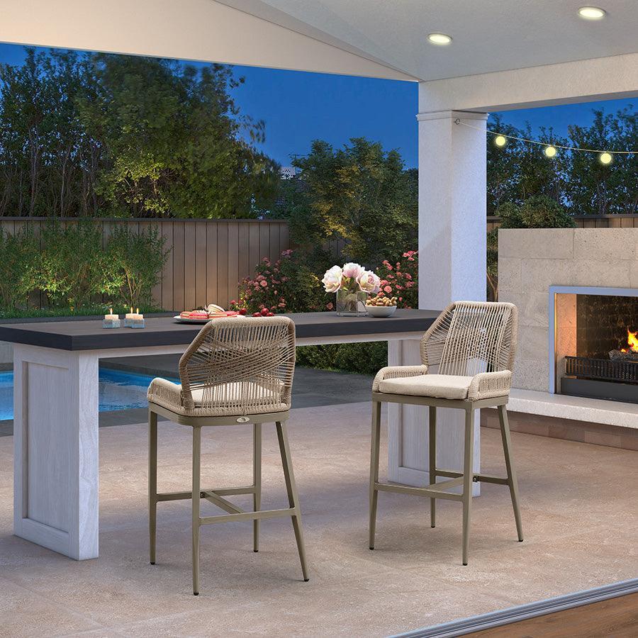 Elegant Wicker Bar Stools with Comfortable Cushions | Durable Outdoor Seating for Patio Relaxation