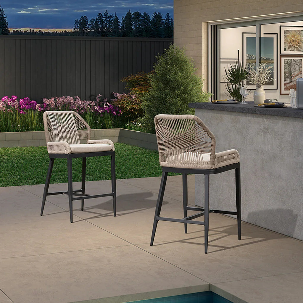 Elegant Wicker Bar Stools with Comfortable Cushions | Durable Outdoor Seating for Patio Relaxation