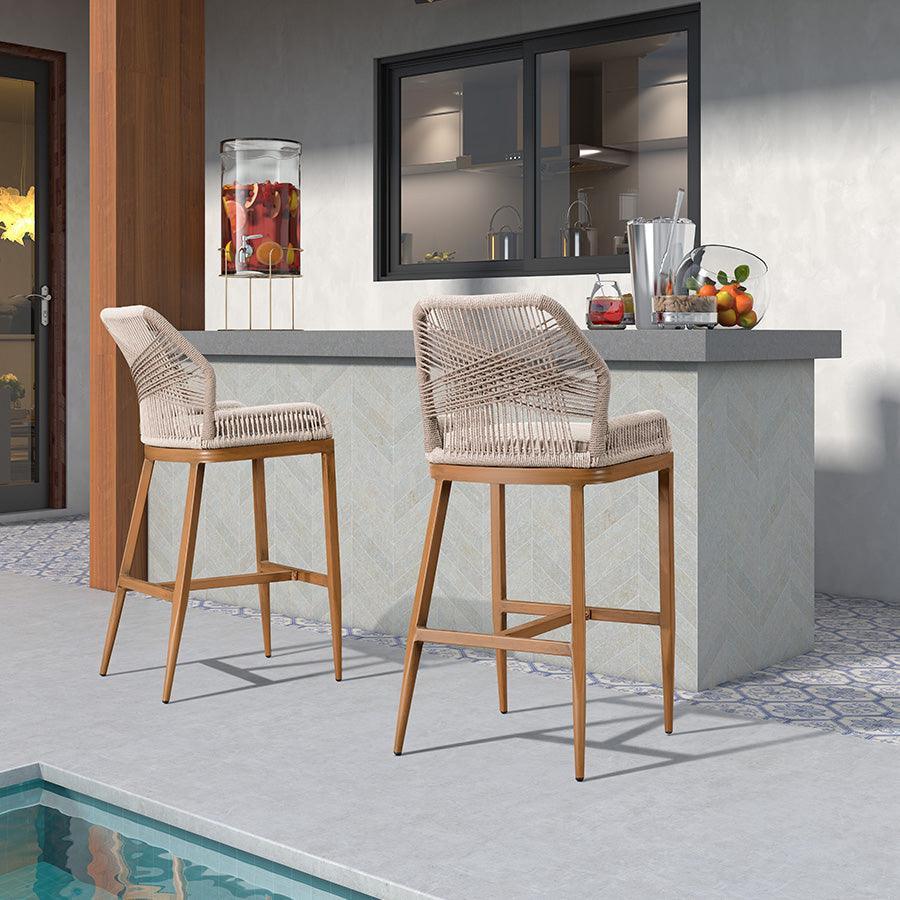 Elegant Wicker Bar Stools with Comfortable Cushions | Durable Outdoor Seating for Patio Relaxation