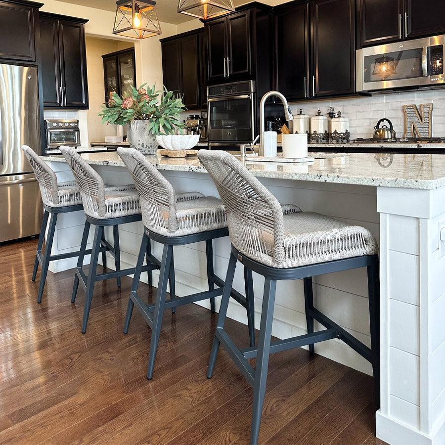 Elegant Wicker Bar Stools with Comfortable Cushions | Durable Outdoor Seating for Patio Relaxation