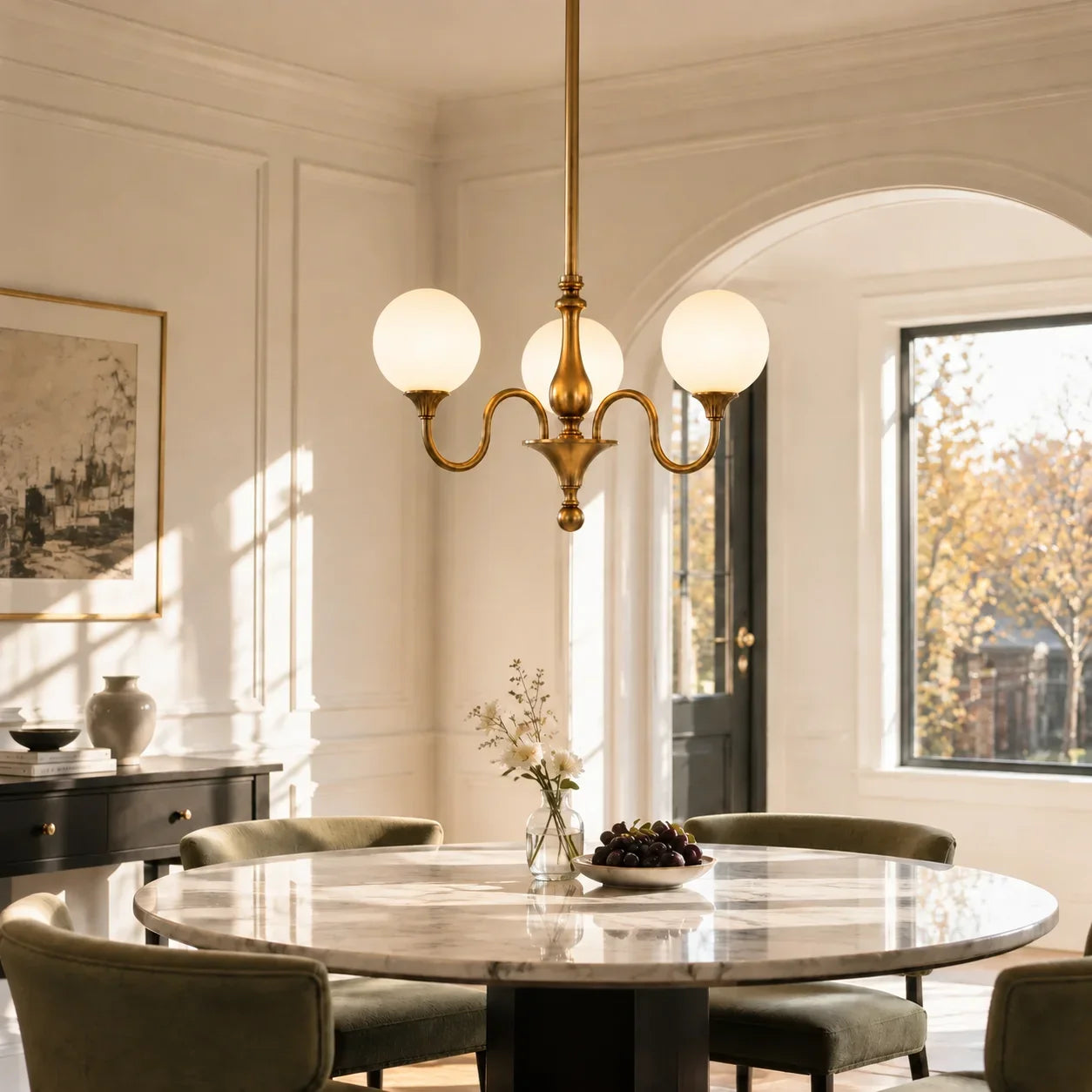 Evelyne opal chandelier in a dining room