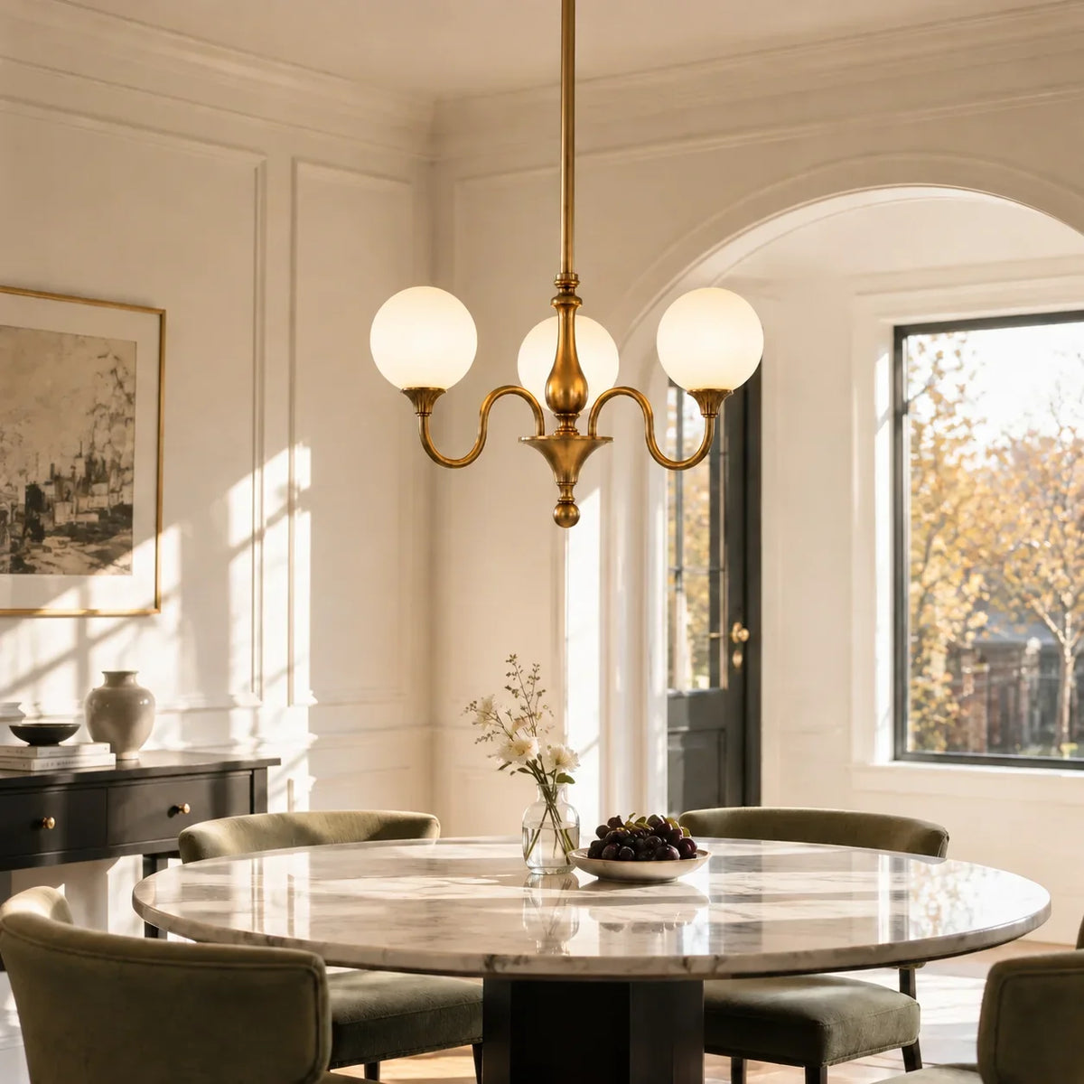 Evelyne opal chandelier in a dining room