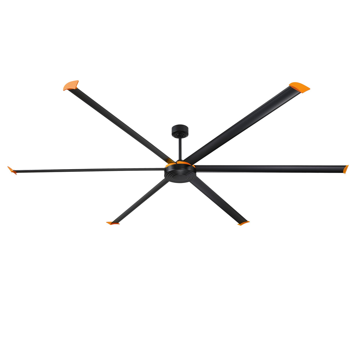 Isaac 120-inch six-blade HVLS industrial ceiling fan in black — studio white