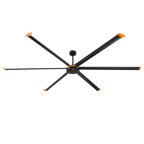 Isaac 120-inch six-blade HVLS industrial ceiling fan in black — studio white