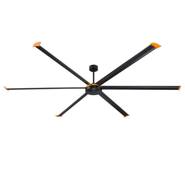 Isaac 120-inch six-blade HVLS industrial ceiling fan in black — studio white