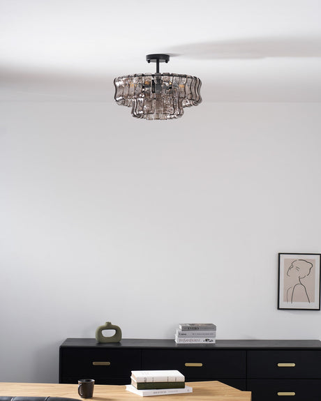 Ghiaccio tiered art-glass semi-flush ceiling light — supplier photo