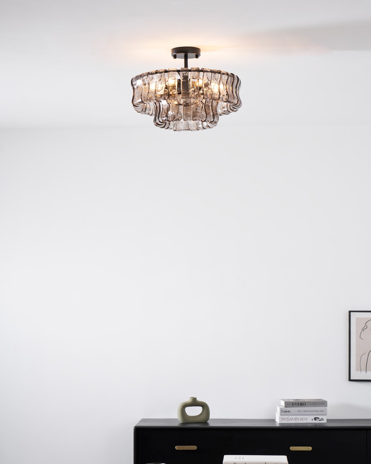 Ghiaccio tiered art-glass semi-flush ceiling light — supplier photo