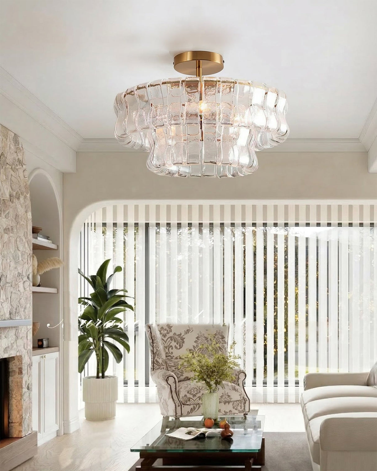 Ghiaccio clear-glass ceiling light in a bright living room — lifestyle
