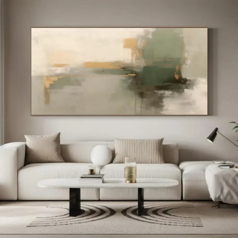 Grünes abstraktes Wandbild, handgemalt auf Leinwand