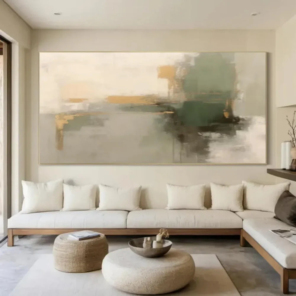 Grünes abstraktes Wandbild, handgemalt auf Leinwand