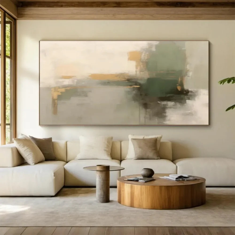 Grünes abstraktes Wandbild, handgemalt auf Leinwand