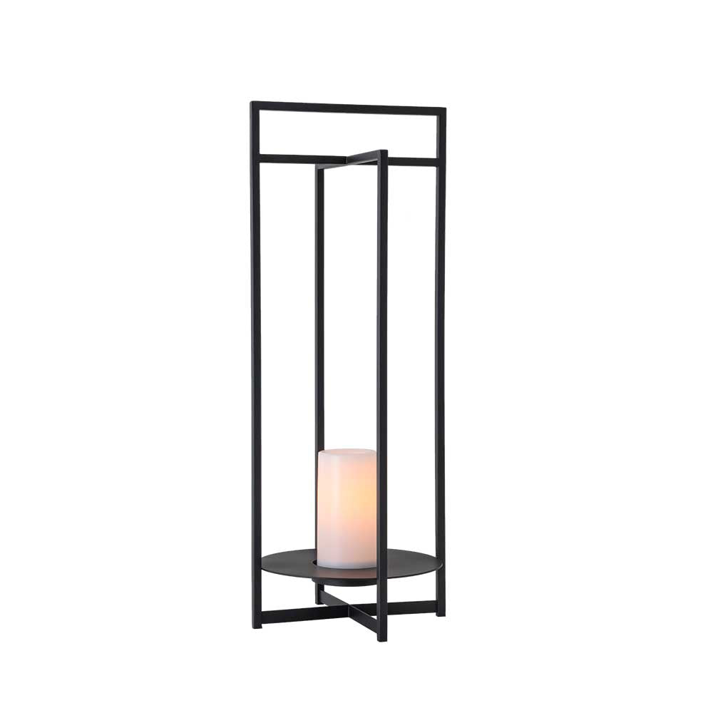 Solar Powered Outdoor Lantern 24 Inch with Flickering LED Candle and Weather-Resistant Black Metal Frame