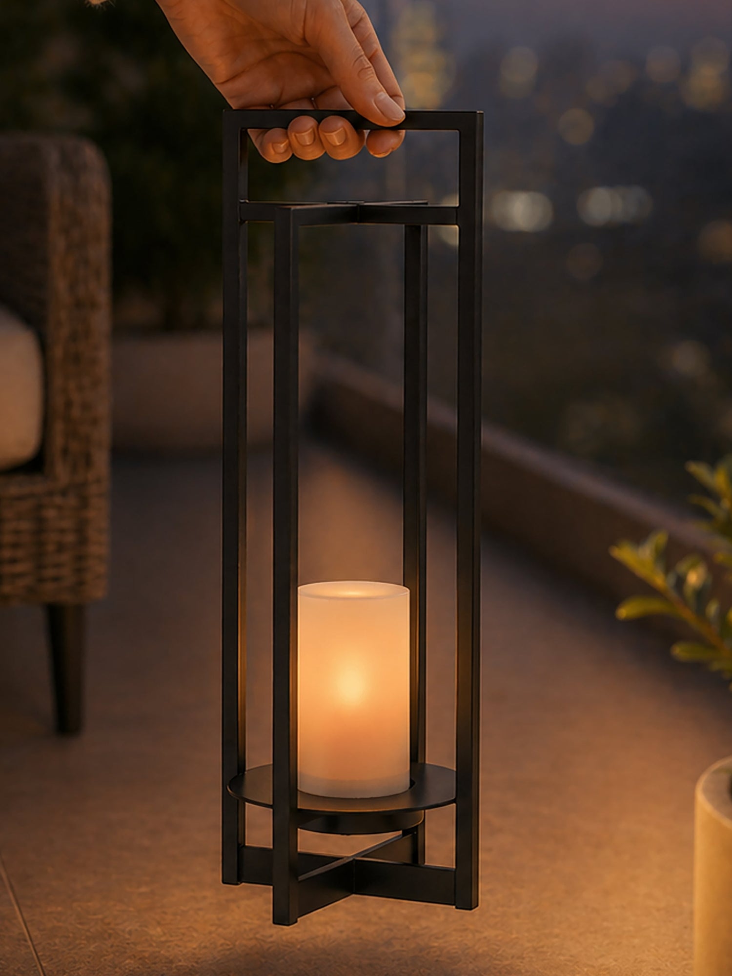Solar Powered Outdoor Lantern 24 Inch with Flickering LED Candle and Weather-Resistant Black Metal Frame