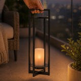 Solar Powered Outdoor Lantern 24 Inch with Flickering LED Candle and Weather-Resistant Black Metal Frame