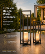 Solar Powered Outdoor Lantern 24 Inch with Flickering LED Candle and Weather-Resistant Black Metal Frame