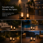 Solar Powered Outdoor Lantern 24 Inch with Flickering LED Candle and Weather-Resistant Black Metal Frame
