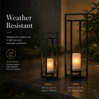Solar Powered Outdoor Lantern 24 Inch with Flickering LED Candle and Weather-Resistant Black Metal Frame