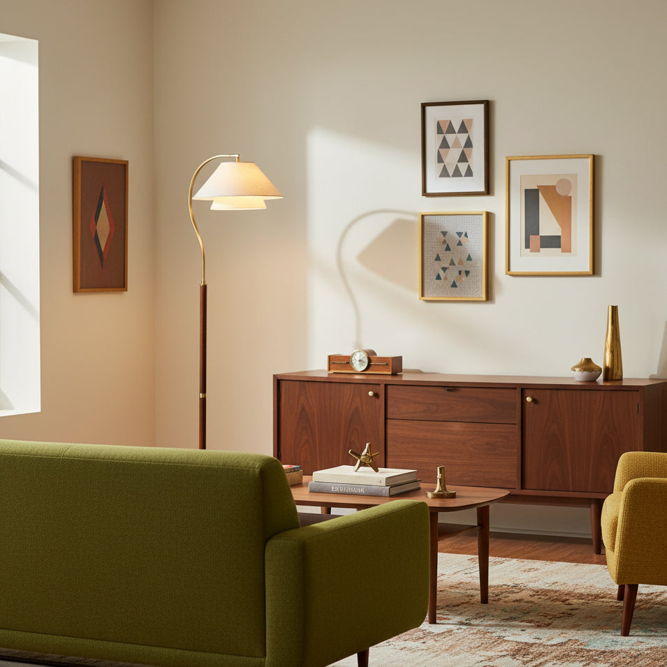 Hands Garner Floor Lamp Modern Wood & Linen Arc Reading Lamp